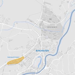 Übersichtskarte des Gewerbegebietes Lindach in Burghausen.